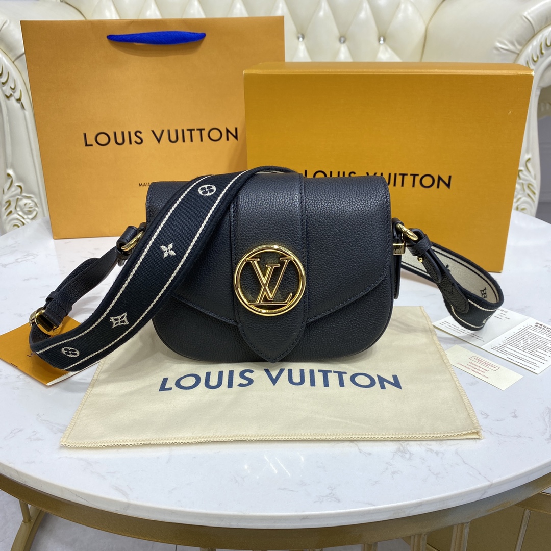 Louis Vuitton LV PONT 9 SOFT PM Grained Leather Shoudler Bag M58727 Black